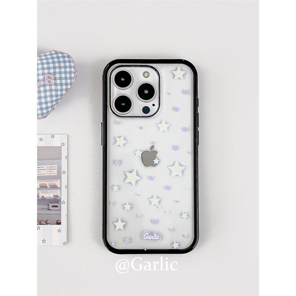 Garlic原创星星适用苹果16promax手机壳iPhone16/15pro/14Pro/13防摔黑边亚克力透明保护套ins不发黄