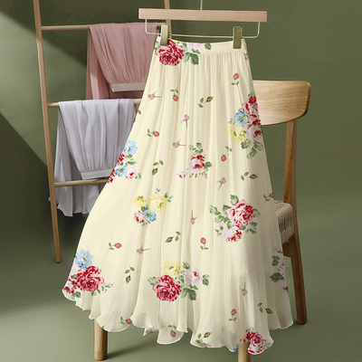 新款A字薄款垂感松紧腰时尚百搭时尚长裙飘逸花色洋气百搭a字裙