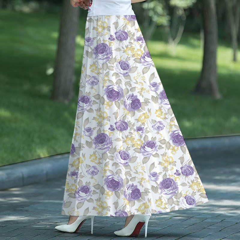 碎花雪纺半身长裙时尚a字裙中长款女士高腰跳舞裙子高腰跳舞裙子