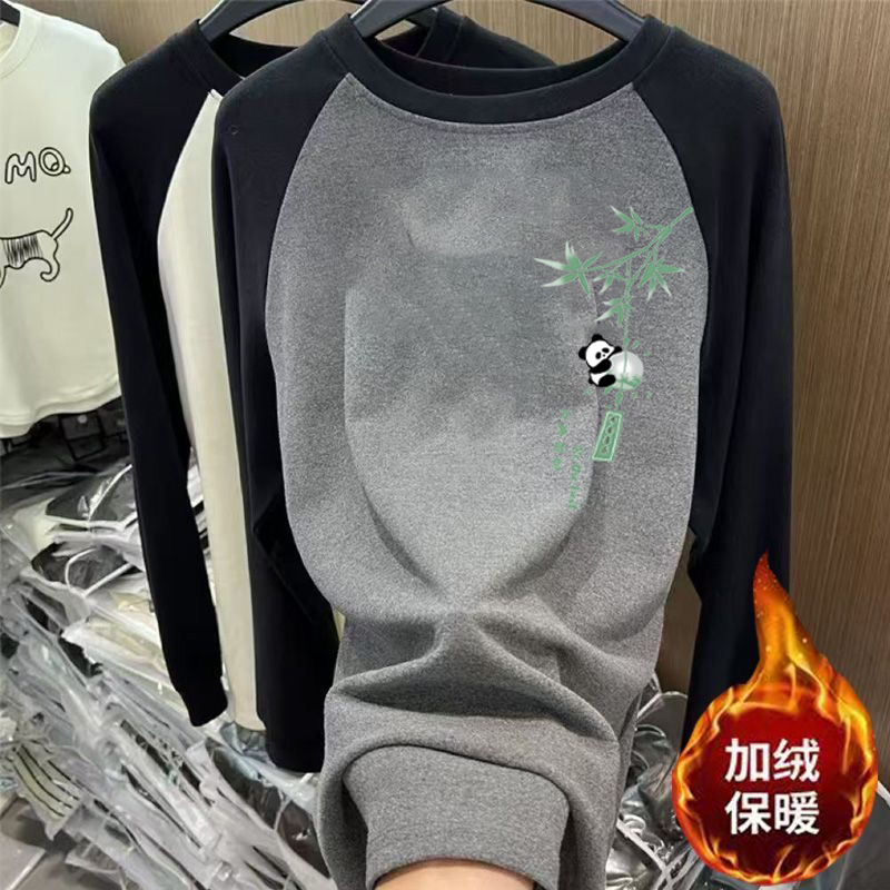 撞色插肩卫衣女加绒打底衫秋冬季过臀卫衣加绒中长款拼色大码上衣