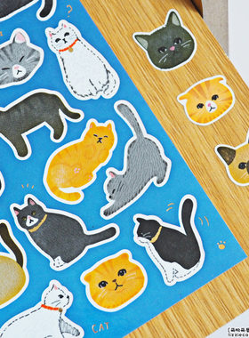 日本mw贴纸 可爱萌猫咪暹罗黑白橘猫头像烫金DIY手帐日记相册装饰