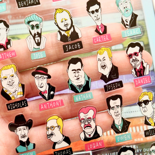 日本品牌外国大叔头像英文名欧美人手绘抽象画风diy防水贴纸画