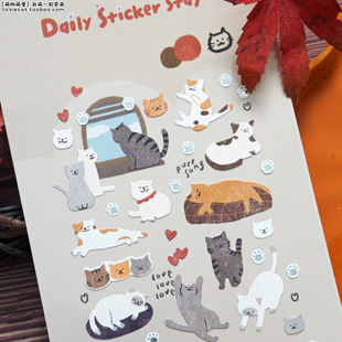 韩国Bonito 饰贴纸画 橘猫三花蓝猫暹罗猫咪玩耍烫银手工diy手帐装