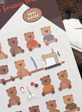 韩国Bonito 小熊teddy泰迪熊温暖毛线冬季手工diy手帐装饰贴纸画