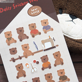 饰贴纸画 手工diy手帐装 韩国Bonito 小熊teddy泰迪熊温暖毛线冬季