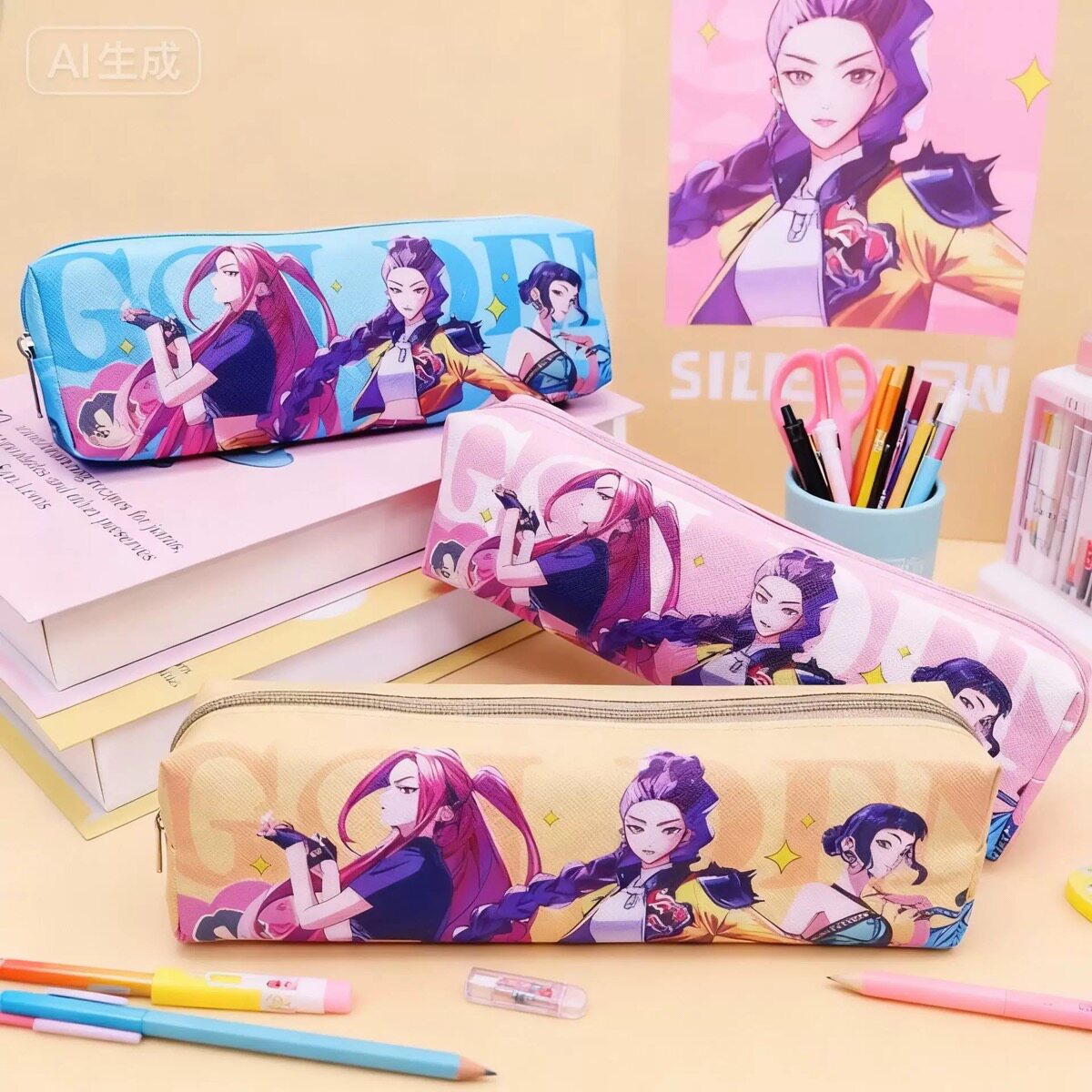 外贸新款魔女城文具笔袋PU拉链单层文具收纳袋笔儿童礼物奖品