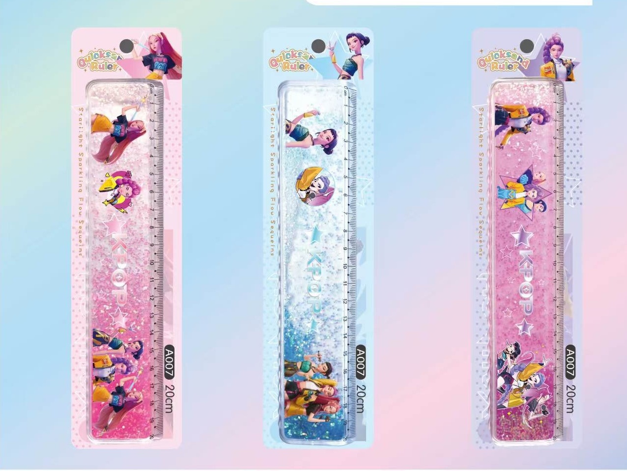 卡通猎魔女团流沙直尺 可爱波浪入油20cm透明流沙尺学生学习文具