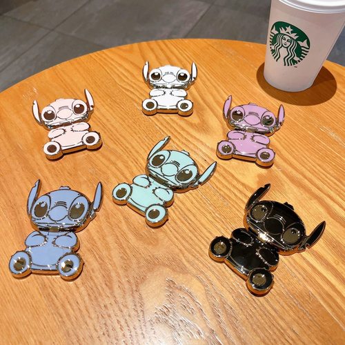 卡通新款公仔手机支架旋转折叠镜子补妆背贴式横竖通用桌面追剧