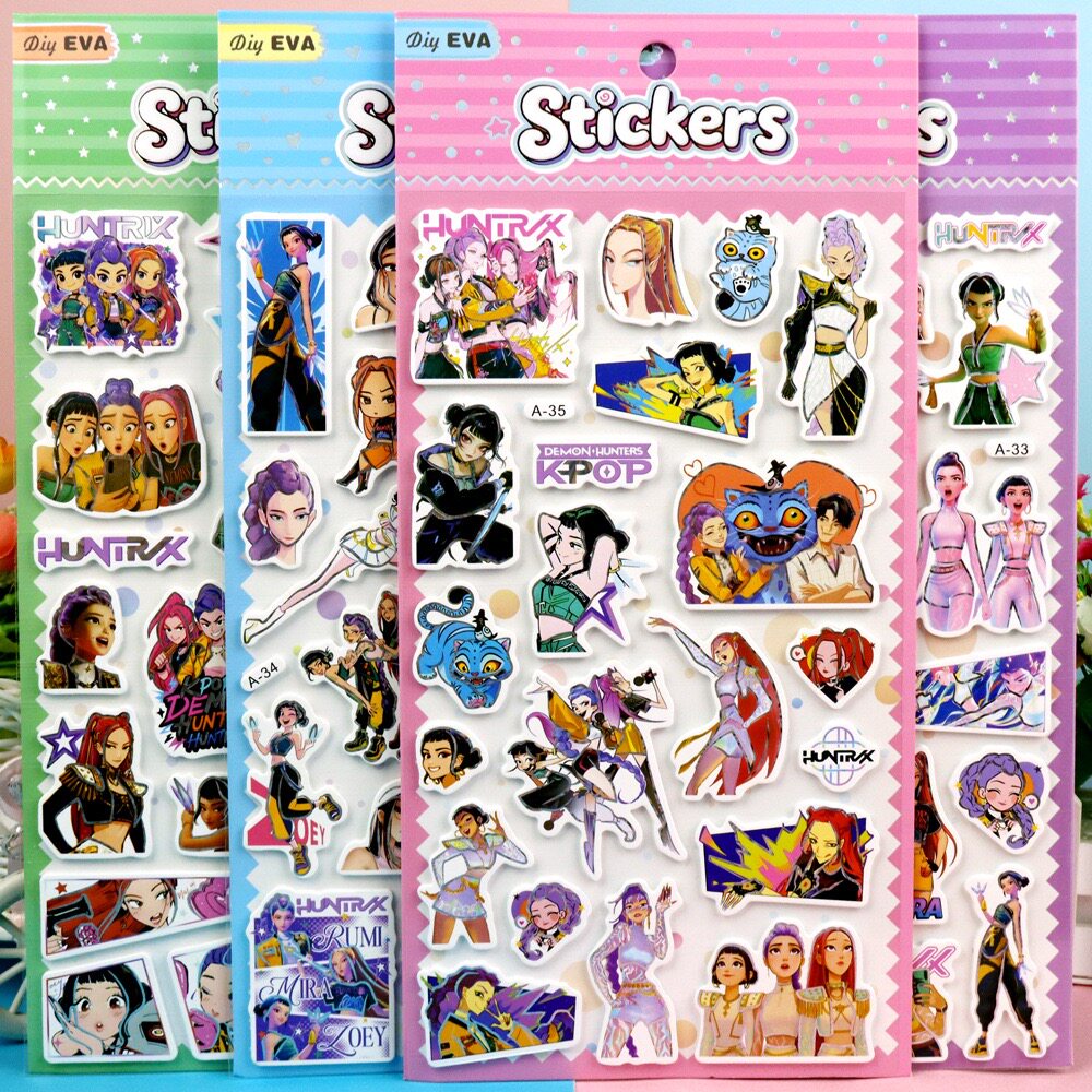 跨境 KPOP猎魔女团EVA镭射立体泡泡贴纸生日聚会派对贴画电影