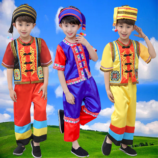 少数民族服儿童侗族苗族男女壮族傣族演出 男童广西三月三壮族服装