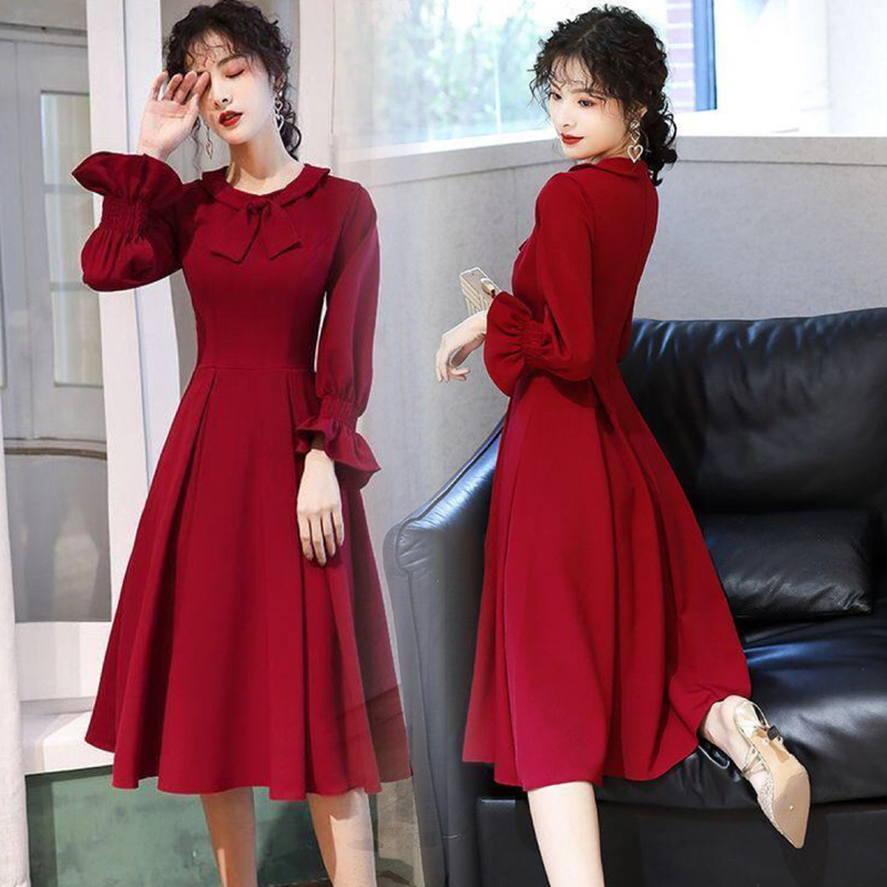 红色敬酒服新娘高级感礼服答谢晚宴礼裙宴会主持人演出服连衣裙