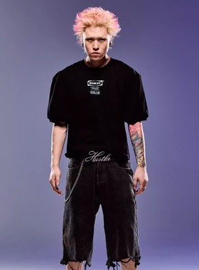 ROCKSTA “GHETTO SOLIDER”系列牛仔水洗印花铆钉牛仔裤