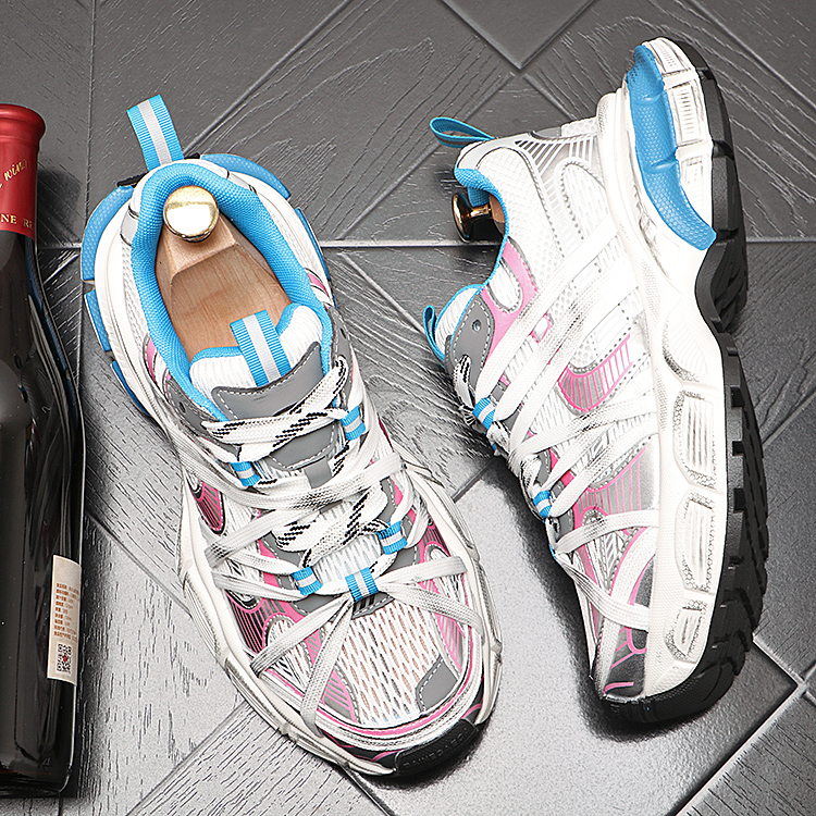 蜘蛛侠绑带拼色男士老爹鞋厚底网面透气男鞋做旧擦色男款运动鞋子