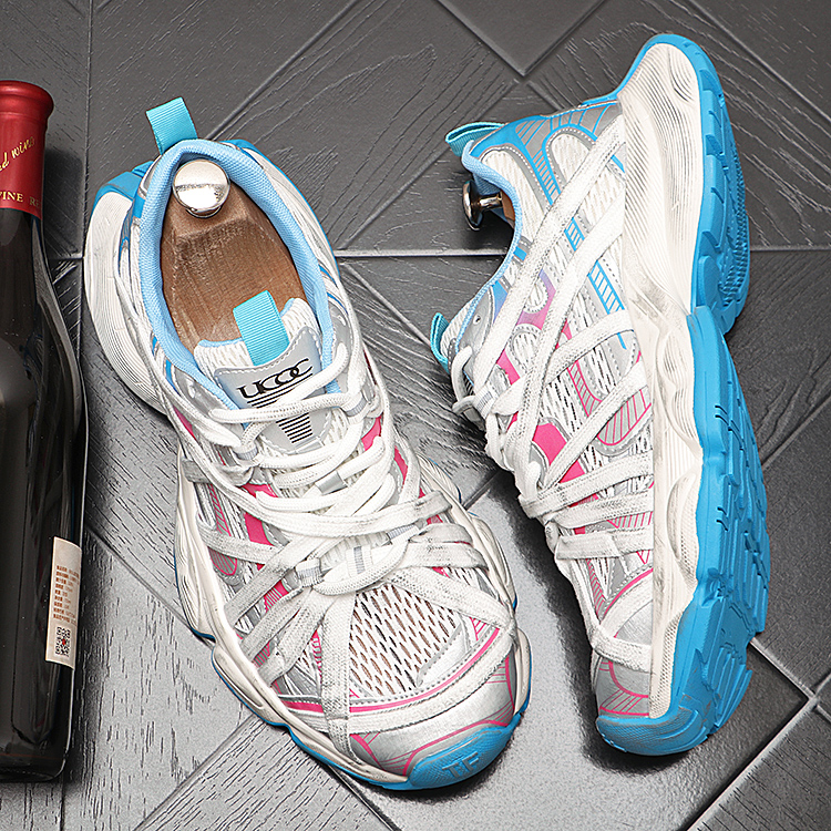 夏季透气个性绑带厚底男鞋巴黎同款时尚运动鞋网面增高男士休闲鞋