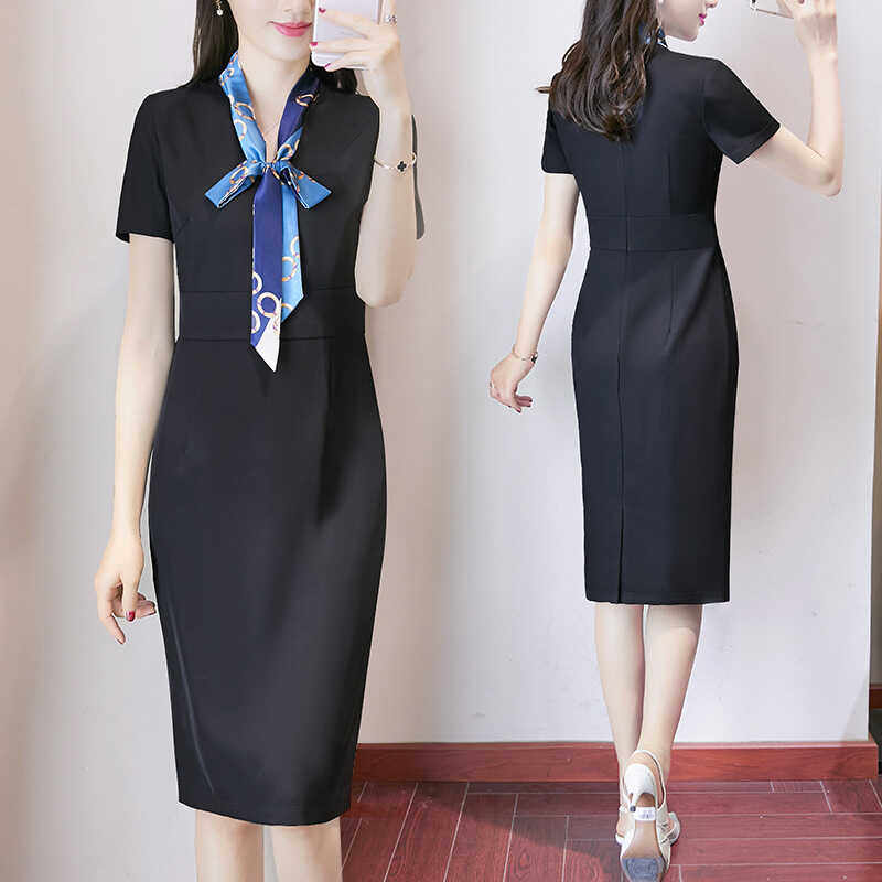 大码连衣裙2024新款女夏胖mm气质显瘦短袖职业工作服正装工装裙子