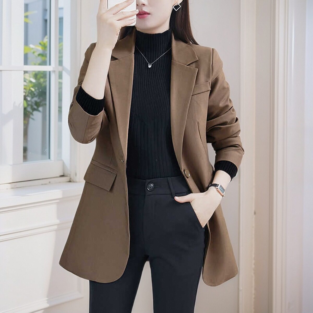 大码西装外套女2024春秋新款胖mm200斤显瘦遮肉休闲职业工作服女