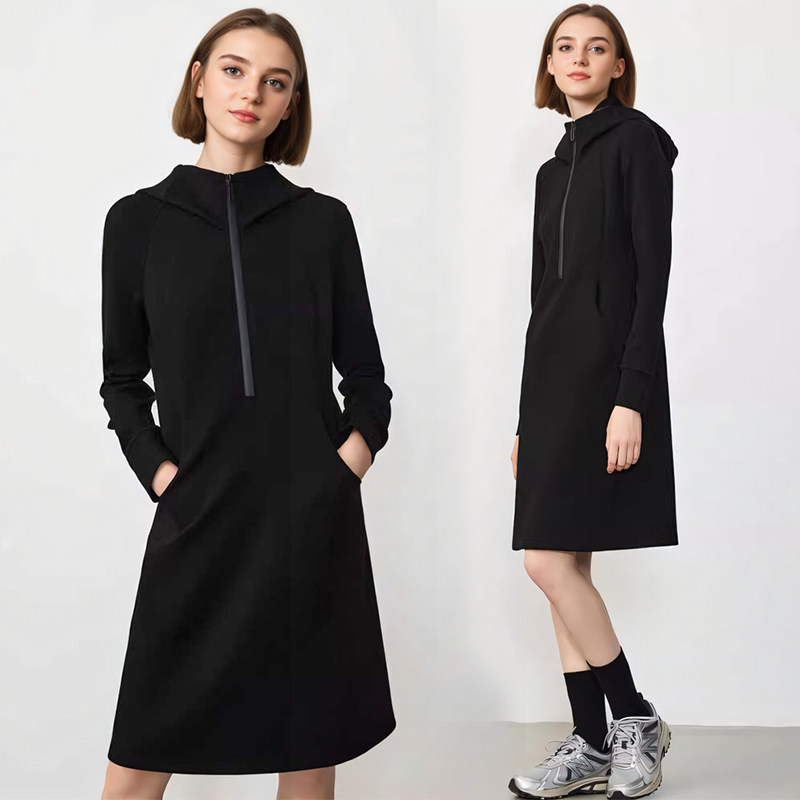黑色长袖卫衣连衣裙女2024新款大码女装胖mm显瘦高端秋冬新款裙子