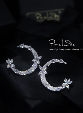 Prelude设计师法式樱花月亮耳环珠宝优雅简约通勤高级感轻奢耳夹