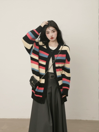 Трикотажный осенний кардиган, ретро куртка, свитер, свободный крой