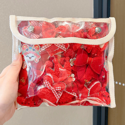 儿童红色蝴蝶结发夹女童新年喜庆发卡宝宝可爱侧边刘海夹碎发bb夹