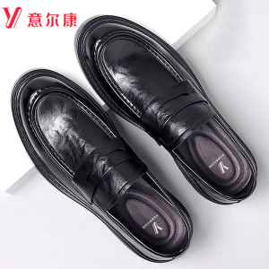 意尔康皮鞋男休闲乐福鞋缕空
