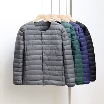 圆领短款白鸭绒轻薄羽绒服