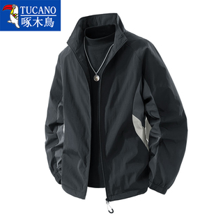 啄木鸟青少年运动外套男孩子帅气宽松初中高中学生立领春秋款夹克