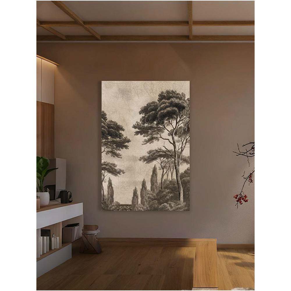 法式中古风客厅装饰画复古新中式素描玄关山水画艺术茶室禅意挂画