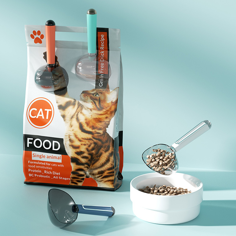 宠物猫粮勺透明塑料粮食铲子猫狗粮分配器加厚计量带刻度用品