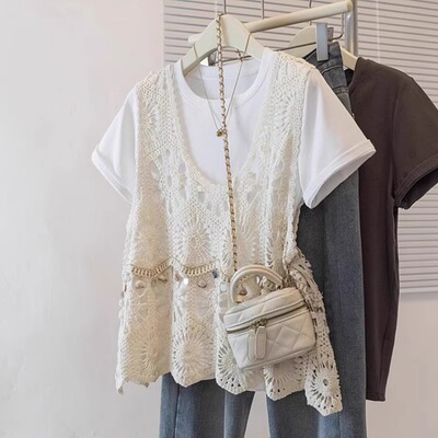 春夏季2026搭配一整套大尺码胖mm波西米亚马甲背心正肩短袖0305z