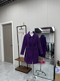 花边领可爱深紫色呢料大衣长款百搭休闲可爱减龄款