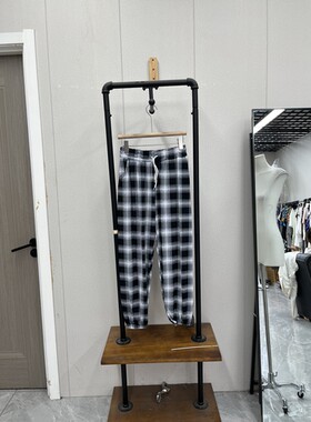 柔软舒适亲肤面料松紧腰格子裤休闲束腿设计春夏款