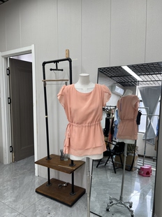 款 甜美粉色精致小香风夏季 小衫 雪纺收腰百搭短袖