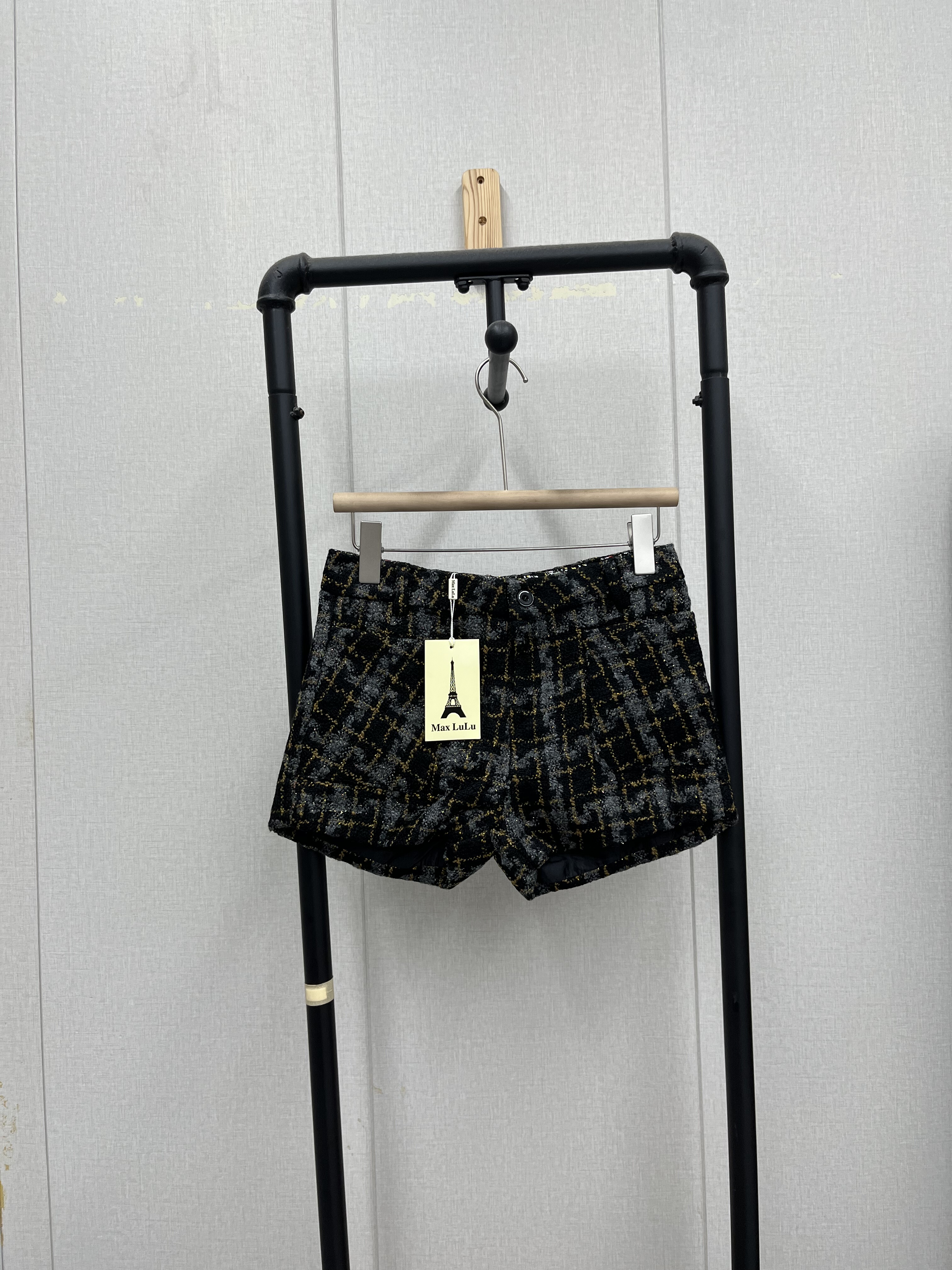 高品质复古风秋冬季修身显瘦格子高腰短裤女小香风款