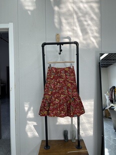 高品质碎花鱼尾高级半身裙磨毛时尚微厚秋冬红色气质款