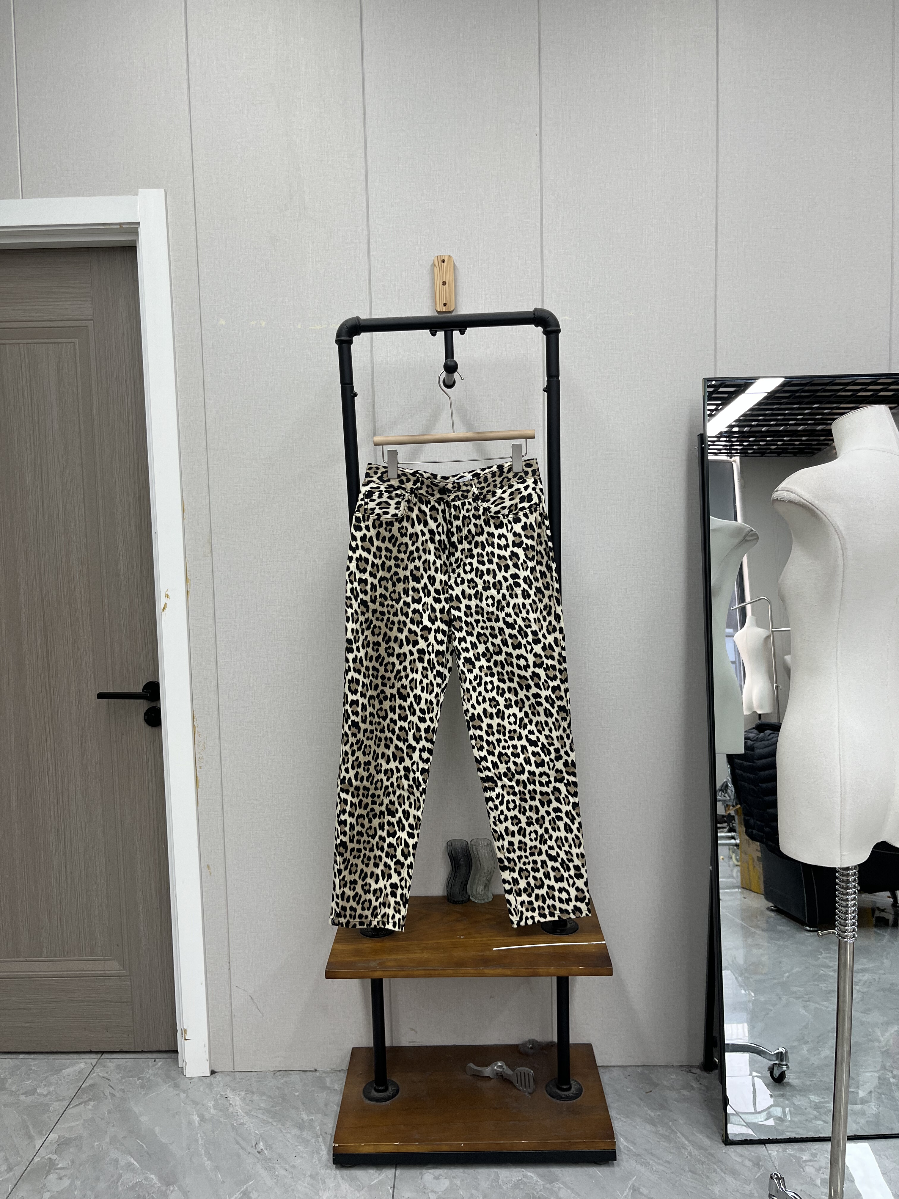 高品质复古风豹纹高腰阔腿裤显瘦百搭宽松休闲长裤