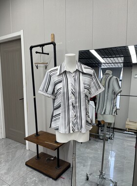 夏季条纹亲肤舒适短袖衬衫百搭通勤女款修身复古