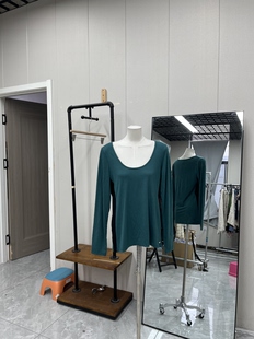 微弹力内搭外穿款 百搭修身 T恤衫 韩系墨绿色圆领长袖