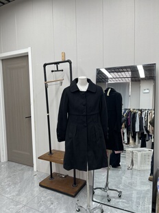 黑色减龄娃娃领呢料大衣长款百搭休闲可爱通勤减龄