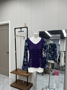 V领高品质针织衫 百搭钉珠设计气质紫色复古小香风款