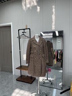 高级复古小香风长款呢料大衣双排扣秋冬显瘦高级款