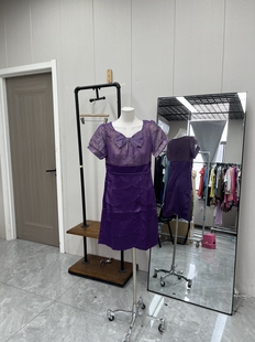 紫色系韵味十足甜美蝴蝶结烫钻设计夏季 连衣裙 短袖