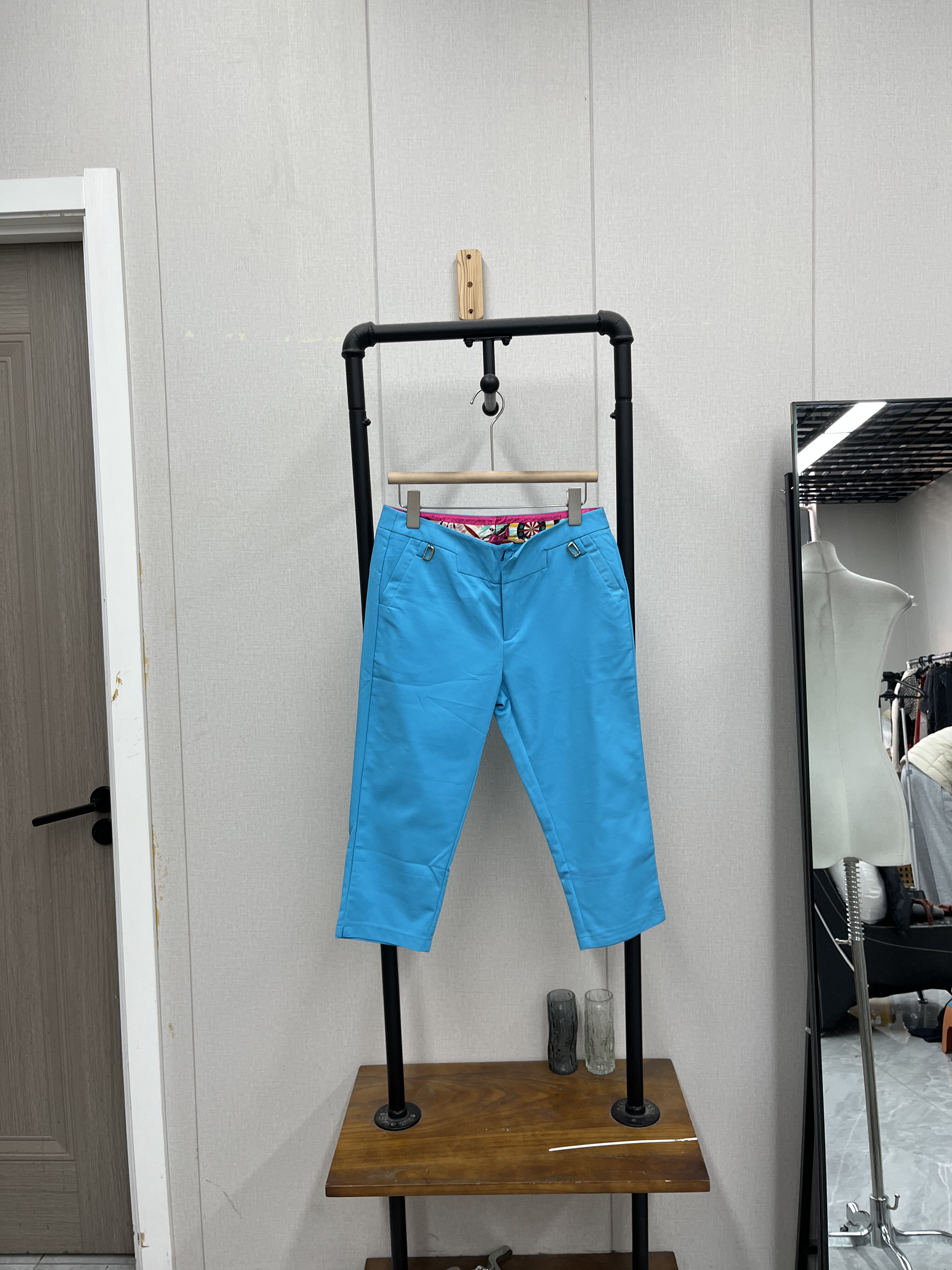 高品质清新蓝色七分裤春夏款高级复古高腰百搭气质