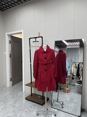 复古风红色呢料外套女中长款秋冬通勤气质百搭保暖