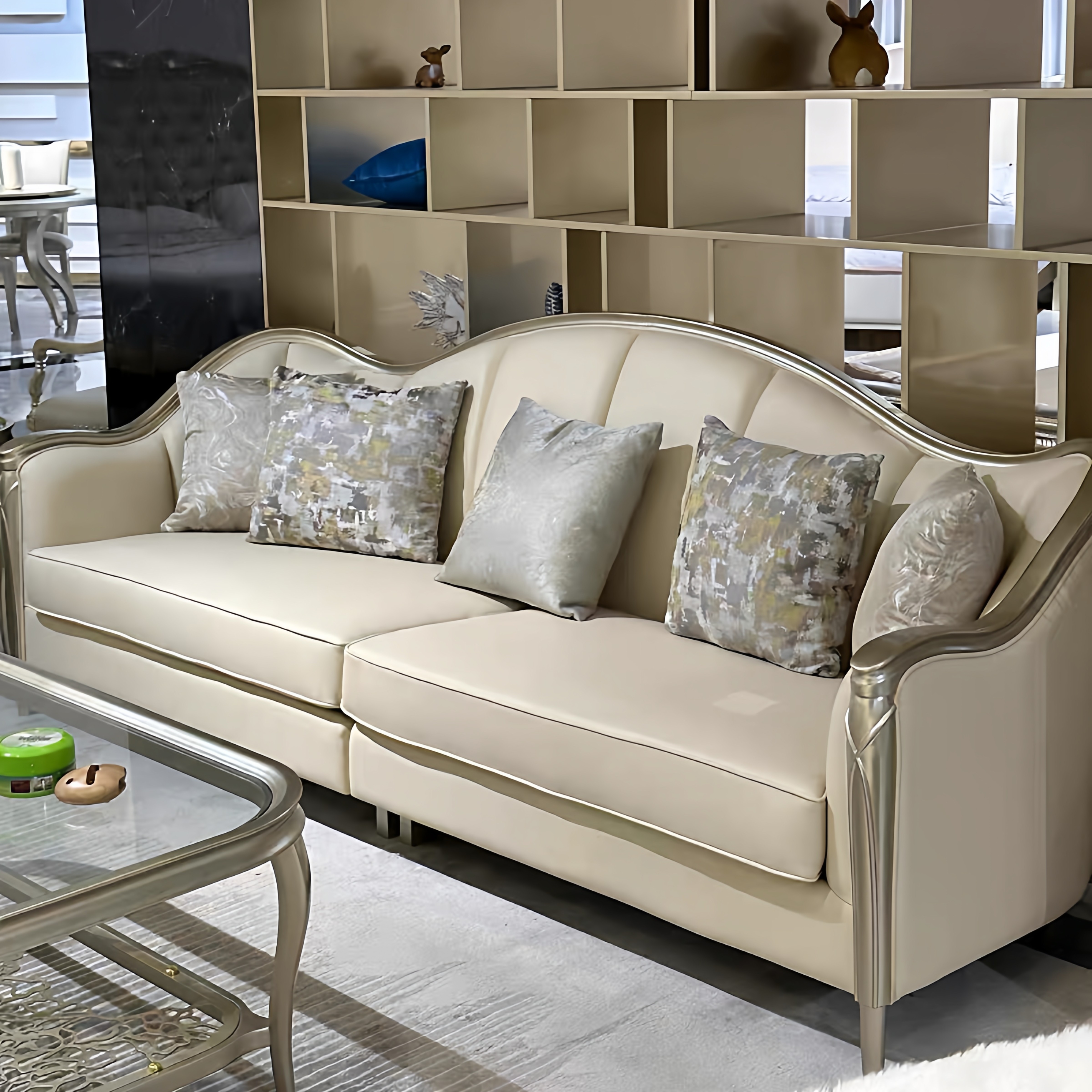 法式轻奢元宝沙发美式实木花瓣沙发现代简约怀抱沙发高端单人沙发