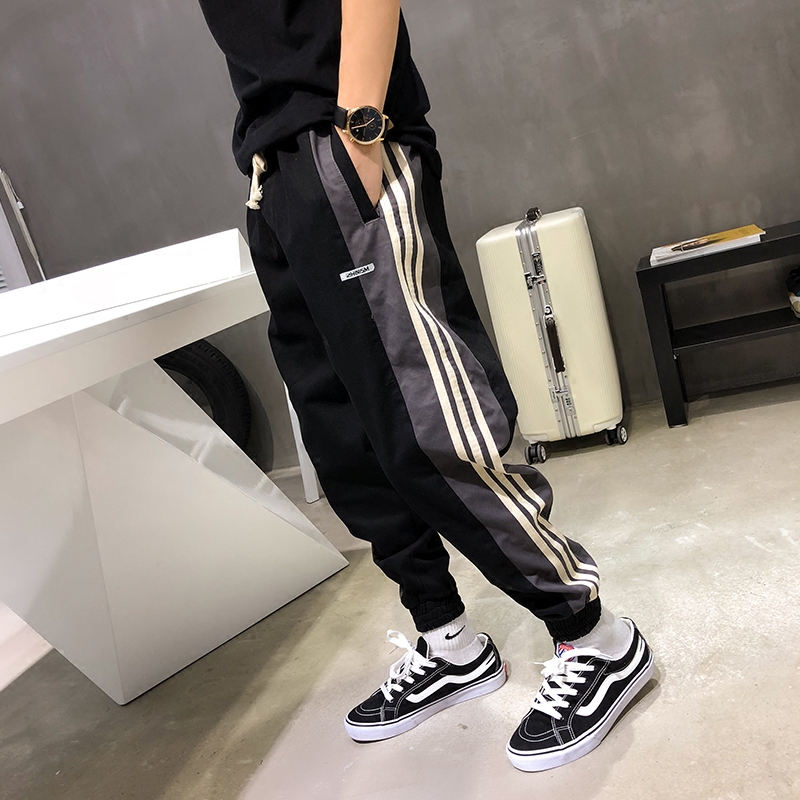 BLXS街头潮牌撞色运动裤嘻哈宽松九分裤潮流男裤子休闲裤束脚裤秋