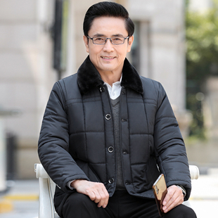 中老年男士棉衣爸爸冬装外套中年男装60岁70爷爷毛领棉袄老人棉衣