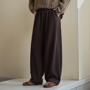 垂坠顺滑可机洗微胖宽松显瘦加厚保暖长裤 秋冬新款 羊毛醋酸阔腿裤