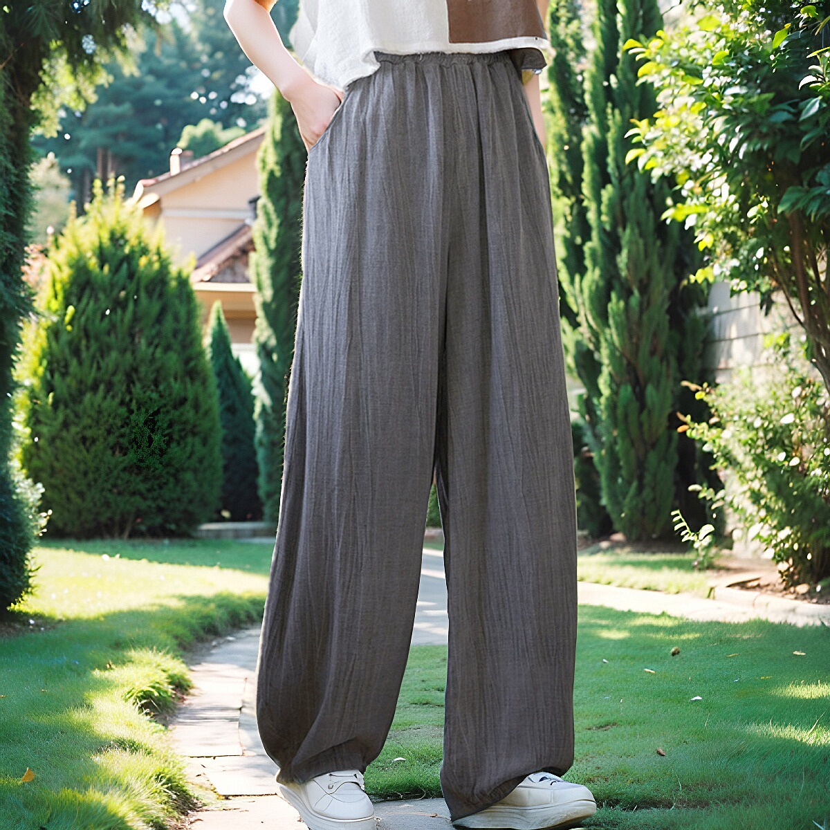 薄款天丝麻扎染灯笼裤2025夏季飘逸清凉百搭裤子居家旅行女式长裤