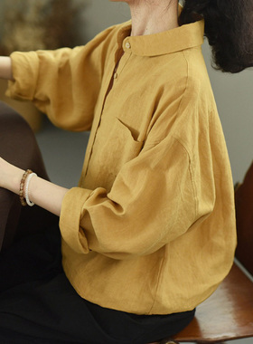 亚麻翻领彼得潘衬衫女2026春秋季新品LRCP | 展风 | 宽松休闲上衣